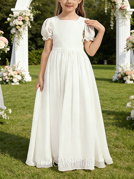 A-line Airy Square Floor-Length Chiffon Flower Girl Dress