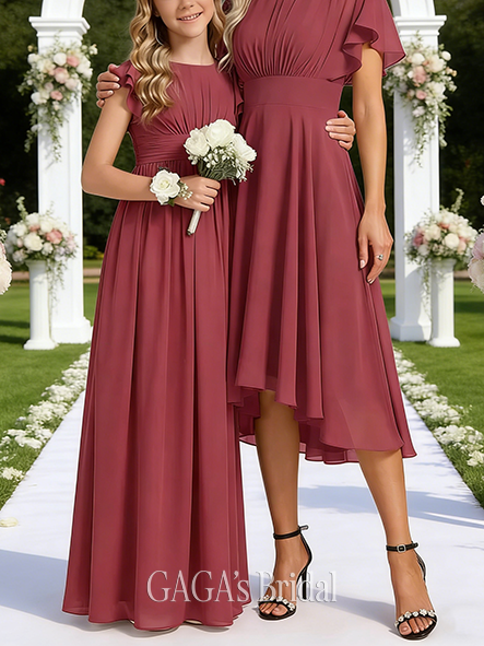 A-line Airy Scoop Floor-Length Chiffon Junior Bridesmaid Dress