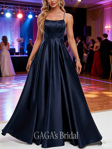 A-line Classic Scoop Floor-Length Satin Prom Dresses With Bow