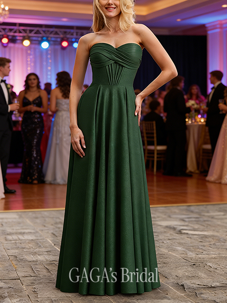 A-line Plush Sweetheart Floor-Length Jersey Prom Dresses With Pleated