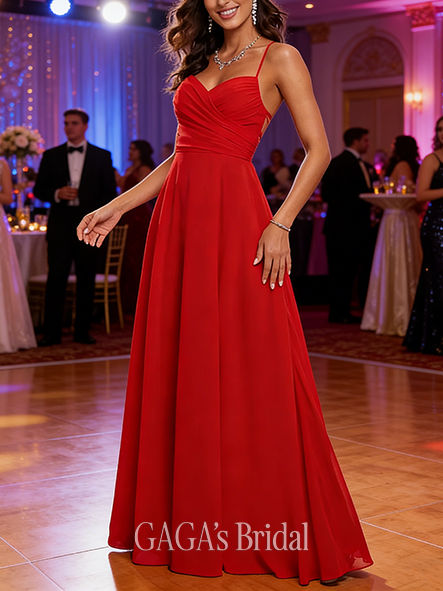 A-line Soft Sweetheart Floor-Length Chiffon Prom Dresses