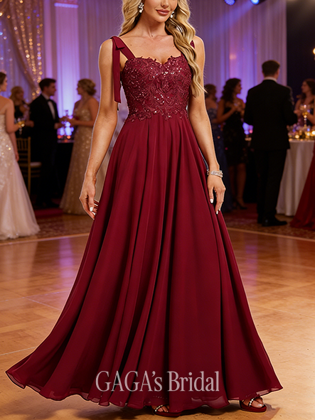 A-line Blossom Sweetheart Floor-Length Lace Chiffon Prom Dresses With Sequins Appliques Lace