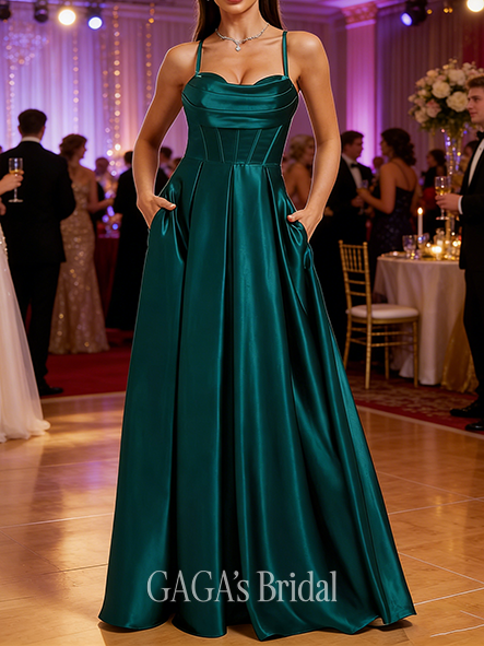 A-line Minimalist Sweetheart Floor-Length Stretch Satin Prom Dresses
