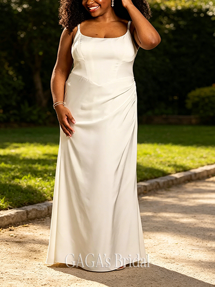 Classic Matte Satin Tank Wedding Dress with Basque Waist