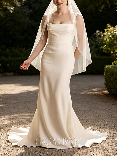 Luxe Stretch Crepe Cowl Neck Tank Sheath Wedding Dress