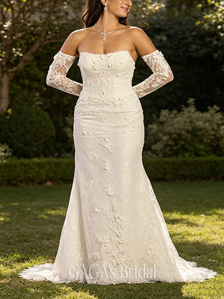 Regal Beaded Lace Mermaid Gown with Removable Sleeves