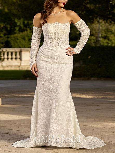 Exquisite Lace Inverted Sweetheart Sheath with Beaded Bodice