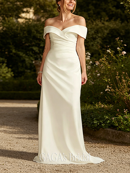 Soft Crepe Off-the-Shoulder Sheath Wedding Dress