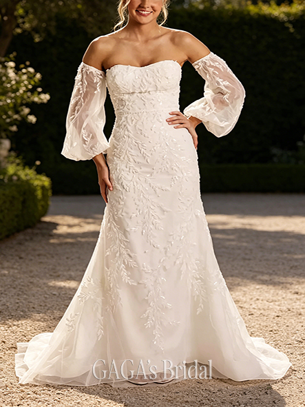 Versatile Sheath Wedding Dress with Removable Sleeves