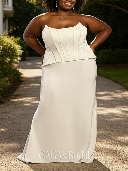 Sleek Matte Satin Peplum Bodice Faux Two-Piece Dress
