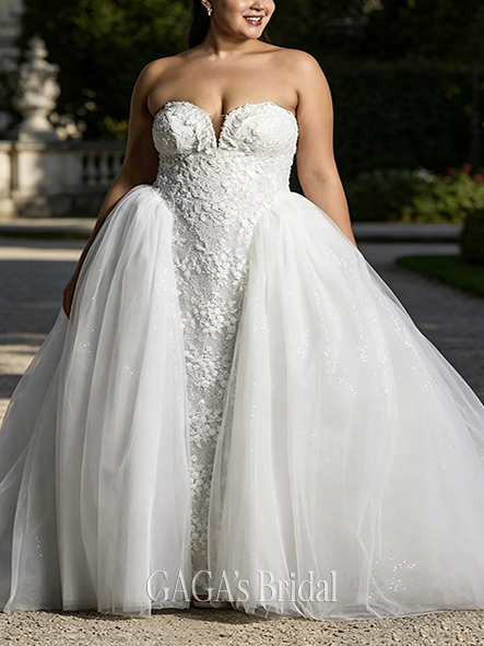Glam Embellished Plunge Sheath with Tulle Overskirt