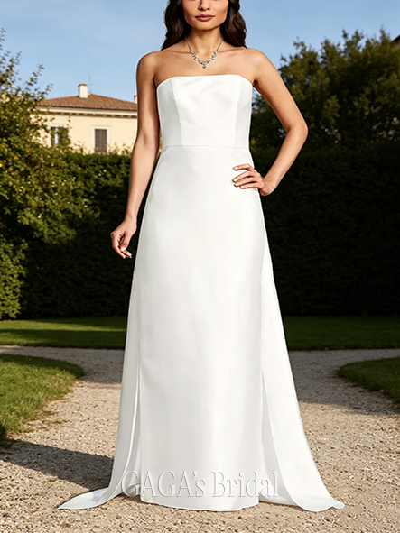 Minimal Strapless Mikado Sheath Wedding Dress