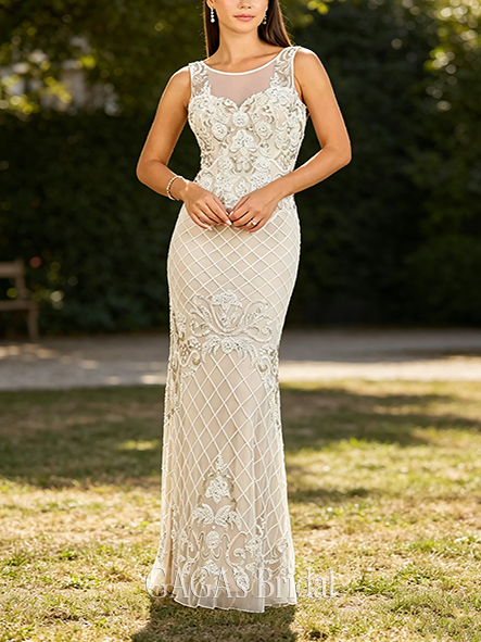 Ethereal Hyacinth Illusion High-Neck Beaded Gown