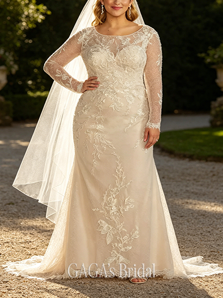 Intricate Allover Lace Long Sleeve Sheath Wedding Dress