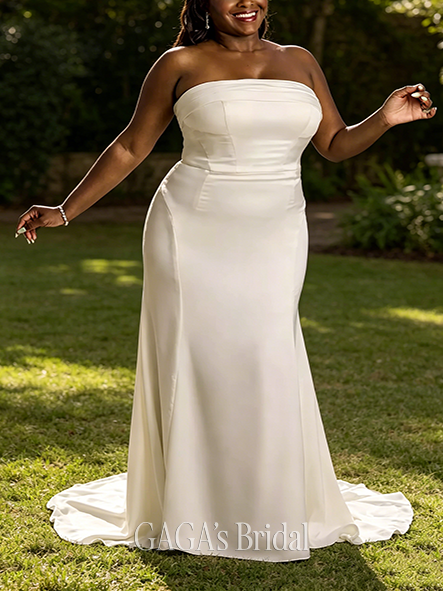 Premium Satin Straight-Neck Sheath Wedding Dress