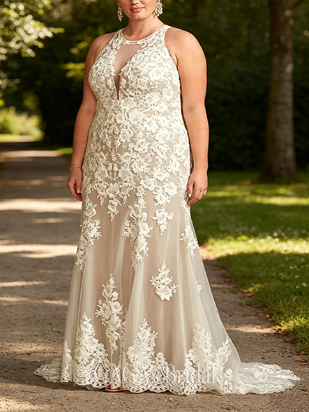 Vibrant Illusion Sequin Floral Applique Wedding Dress