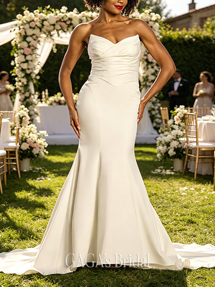 Plush Stretch Satin Basque Waist Mermaid Wedding Dress