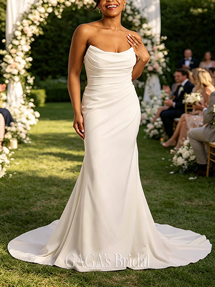 Ethereal Strapless Draped Satin Mermaid Wedding Dress
