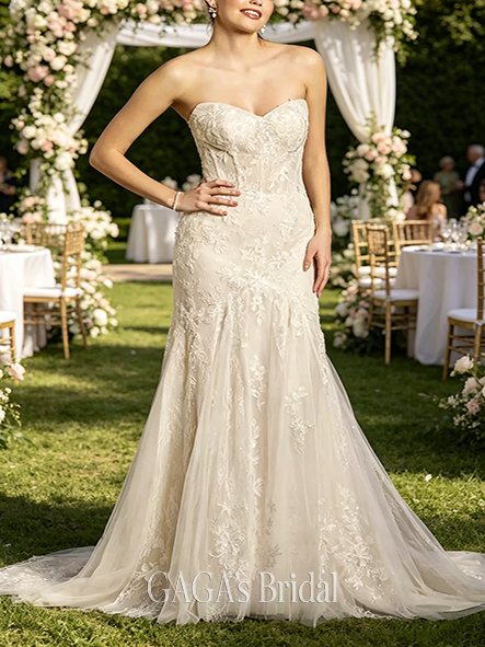 Glimmering Beaded Lace Mermaid Wedding Dress