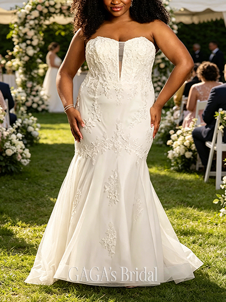 Timeless Strapless Lace Appliqued Mermaid Wedding Dress