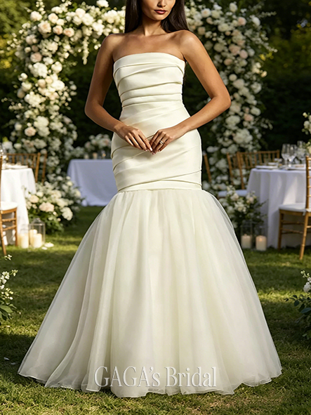 Enchanted White Tulle Trumpet Wedding Dress