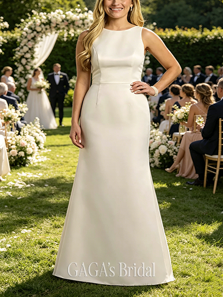 Chic High Neck Satin Bow Back Mermaid Wedding Dress