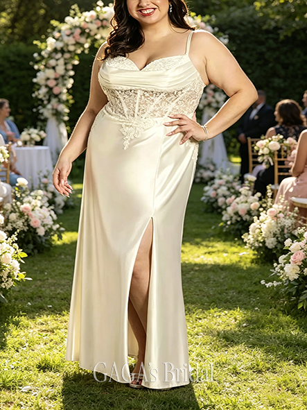 Chic Sculpting Satin Illusion Lace Bodice Mermaid Dress