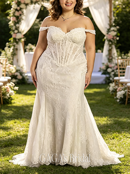Vintage Lace Drop Waist Corset Mermaid Wedding Dress