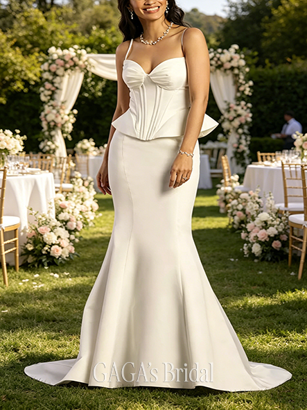 Stylish Two-Piece Satin Peplum Mermaid Dress