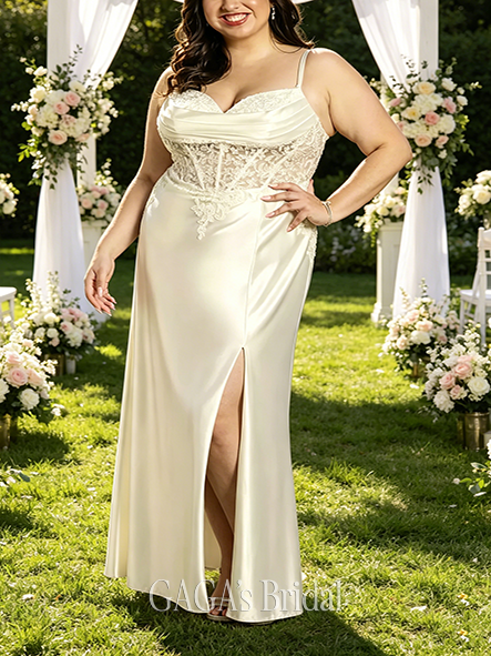 Elegant Sculpting Satin Illusion Lace Bodice Mermaid Dress