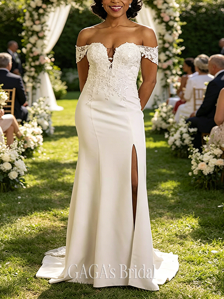 Elegant Stretch Crepe Plunge Mermaid Wedding Dress