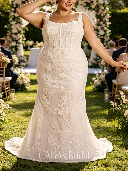 Elegant Tank Strap Lace Applique Mermaid Wedding Dress