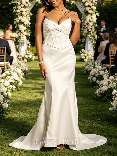 Elegant Mikado Basque Waist Mermaid Wedding Dress