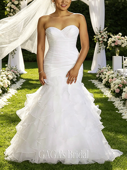 Elegant Organza Mermaid Wedding Dress with Lace-Up Back