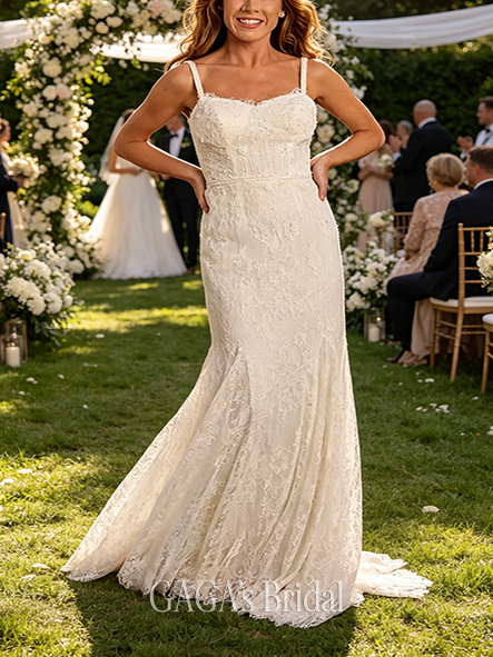 Elegant Spaghetti Strap Lace Mermaid Wedding Dress