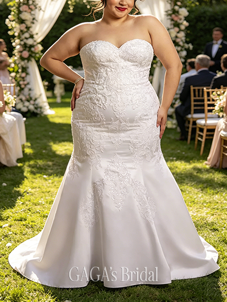 Elegant Beaded Satin Strapless Mermaid Wedding Dress