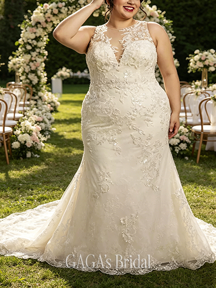 Elegant Lace Illusion Tank Mermaid Wedding Dress