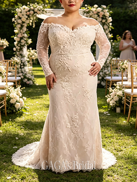 Elegant Long Sleeve Lace Mermaid Wedding Dress
