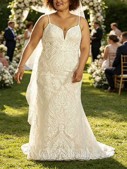 Elegant Strappy Allover Beaded Lace Mermaid Wedding Dress