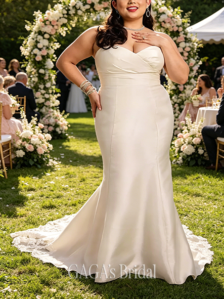 Elegant Mikado Trumpet Wedding Dress with Lace Train