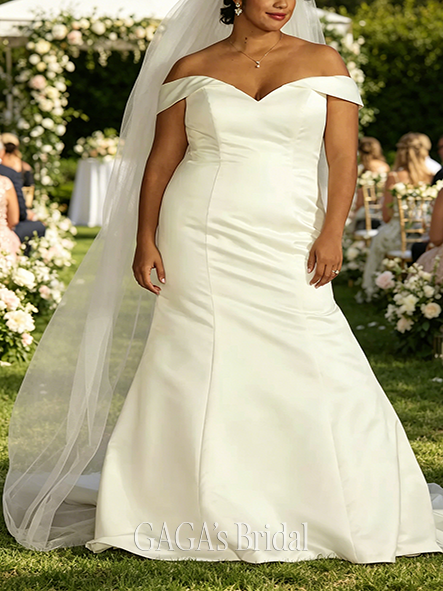 Elegant Off-Shoulder Satin Mermaid Wedding Dress