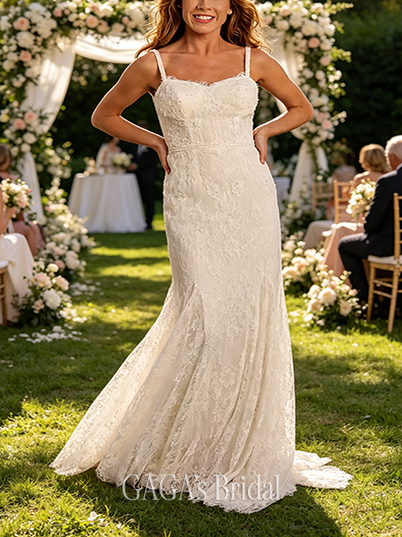 Elegant Spaghetti Strap Lace Mermaid Wedding Dress