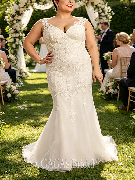 Elegant Tulle Illusion Cap Sleeve Mermaid Wedding Dress