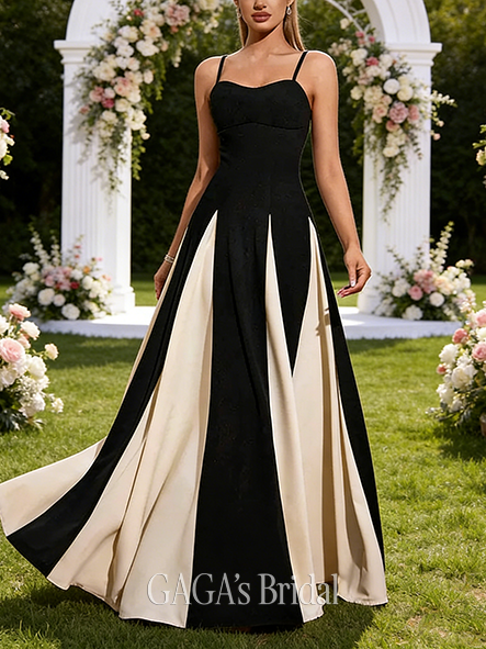 A-line Lavish Sweetheart Floor-Length Charmeuse Stretch Crepe Black and White Wedding Guest Prom Dresses