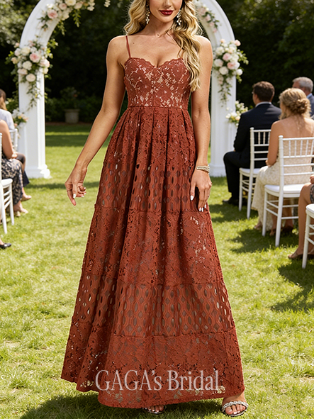 A-line Petite Sweetheart Floor-Length Lace Wedding Guest Evening Dress