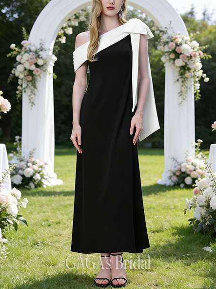 A-line Stunning One Shoulder Ankle-Length Stretch Crepe Wedding Guest Evening Dress With Pleated