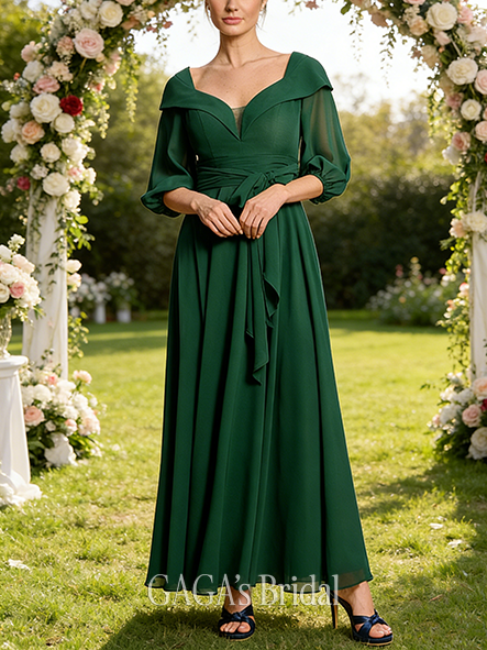 Black Tie Event A-line Sophisticated Luxury V-Neck Ankle-Length Chiffon Mother of the Bride Dress With Bow Sequins Appliques Lace