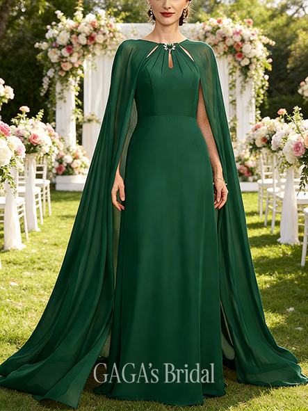 A-line Exquisite Boat Neck Floor-Length Chiffon Mother of the Bride Dress With Pleated Sequins Beading