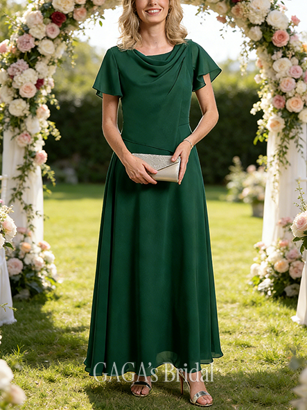 Plus Size A-line Graceful Luxury Scoop Ankle-Length Chiffon Mother of the Bride Dress