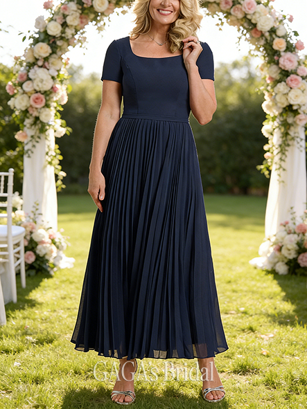 A-line Exquisite Square Ankle-Length Chiffon Mother of the Bride Dress With Pleated